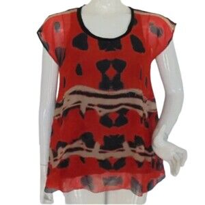 DIANE VON FURSTENBERG Silk Top, 8, VELDA, Reds/black, Tank Under,  Sleeveless